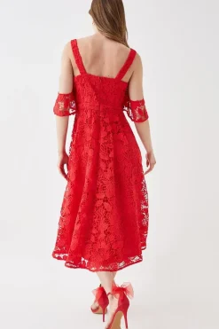 Bardot Frill Top Lace Midi Dress