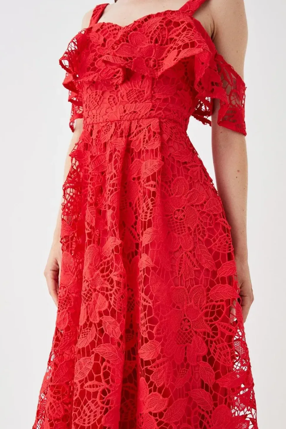 Bardot Frill Top Lace Midi Dress