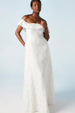 Bardot Jacquard Full Skirted Wedding Dress