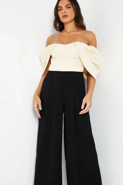 Bardot Jumpsuit With Pleated Bodice