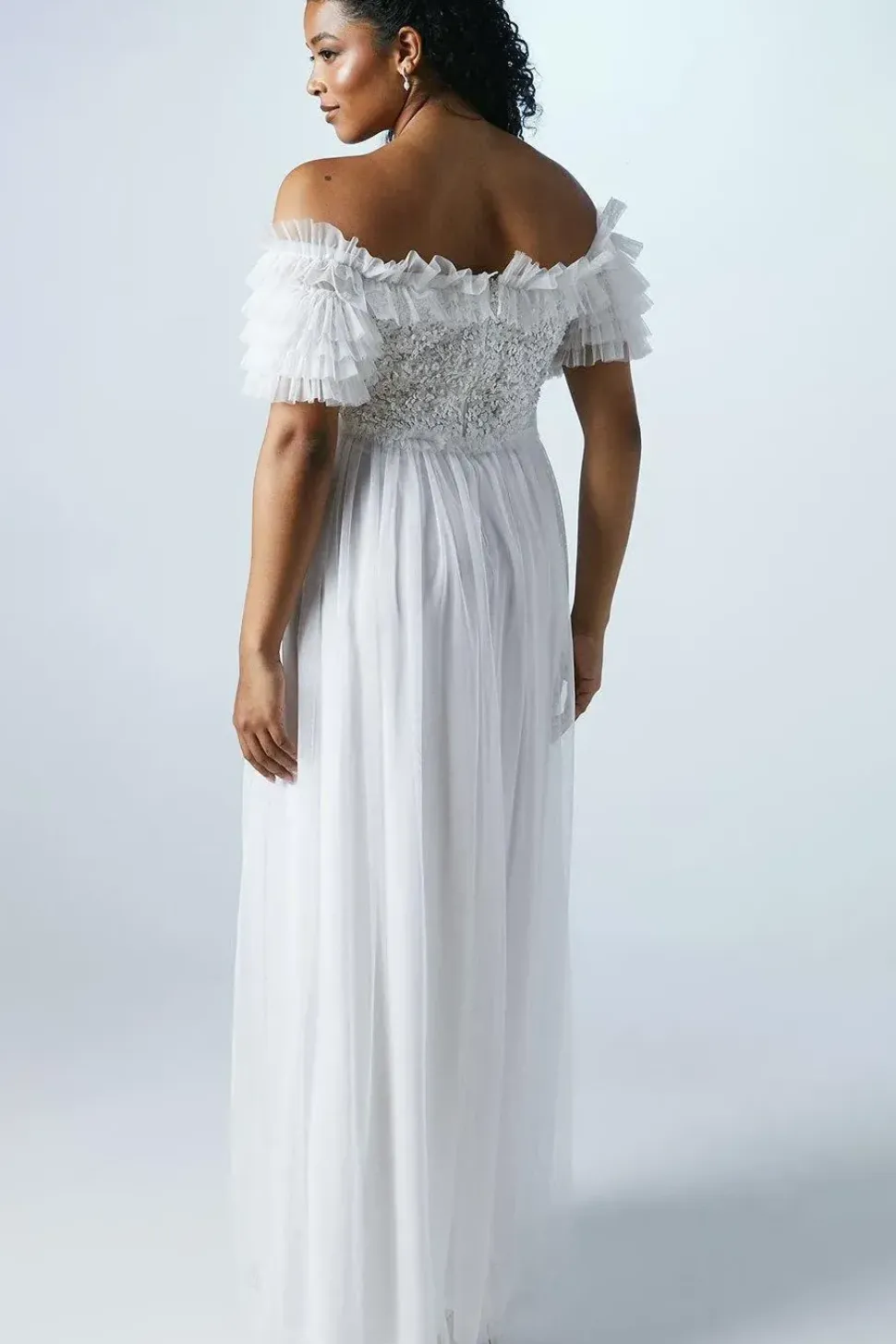 Bardot Mesh And Sequin Ruffle Wedding Dress