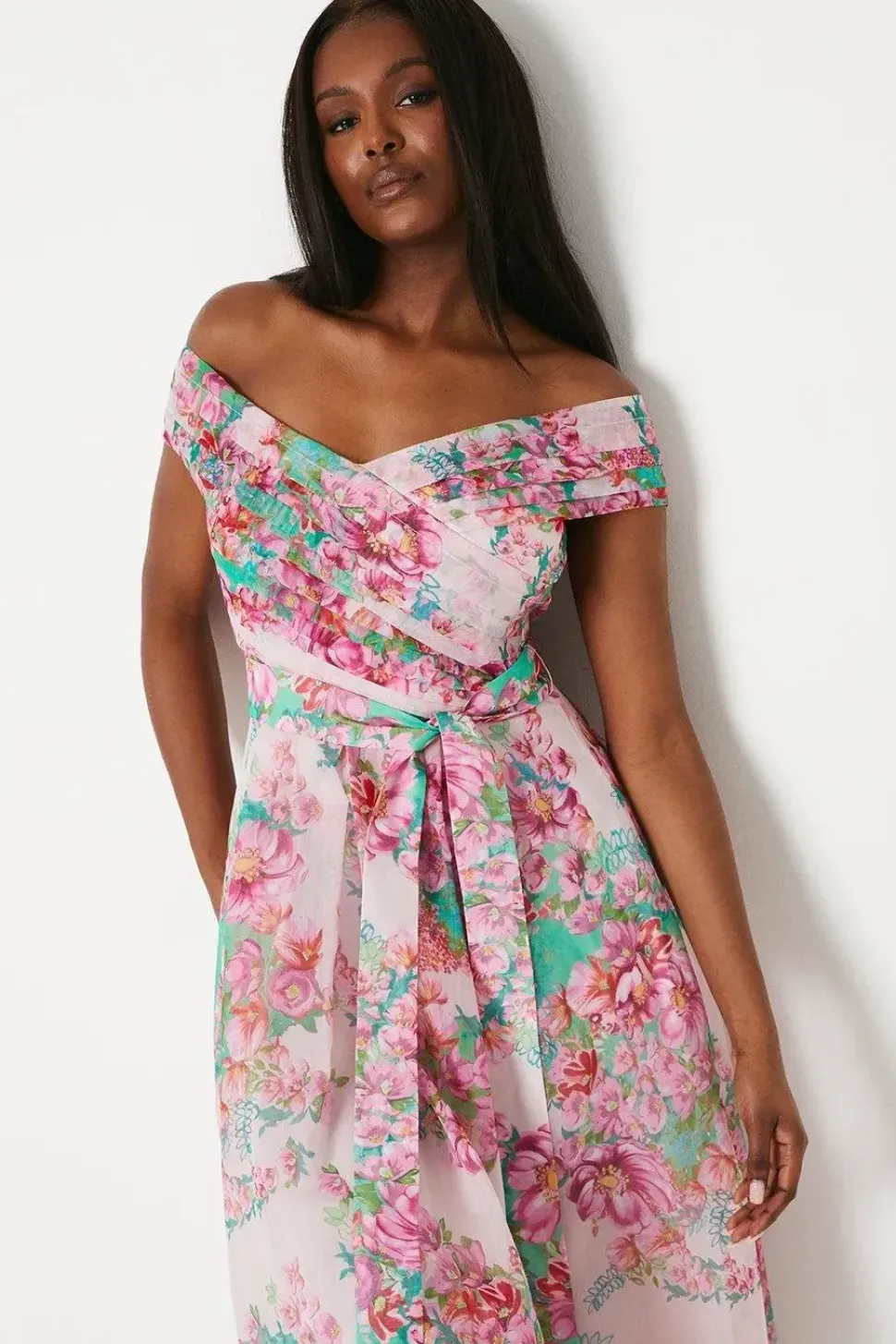 Bardot Midi Dress In Printed Organza