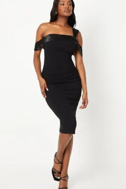 Bardot Midi Dress With Satin