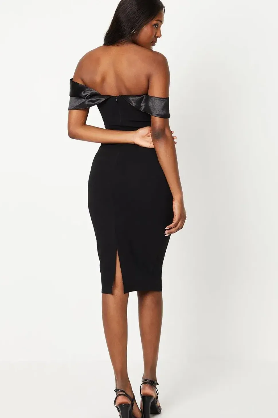 Bardot Midi Dress With Satin