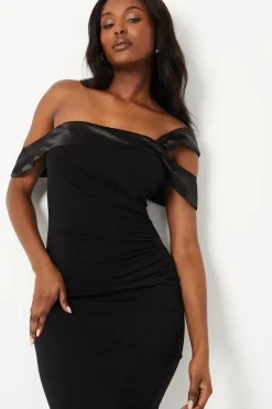 Bardot Midi Dress With Satin