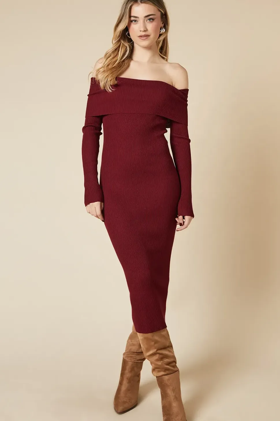Bardot Ribbed Midi Jumper Dress