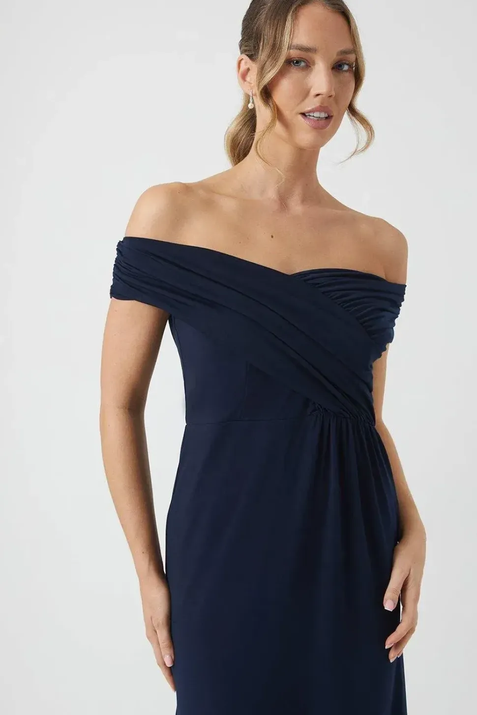 Bardot Ruched Jersey Bridesmaid Dress