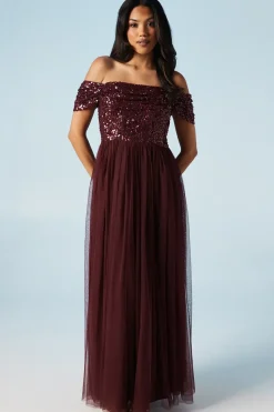 Bardot Sequin Tulle Bridesmaid Maxi Dress
