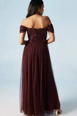 Bardot Sequin Tulle Bridesmaid Maxi Dress