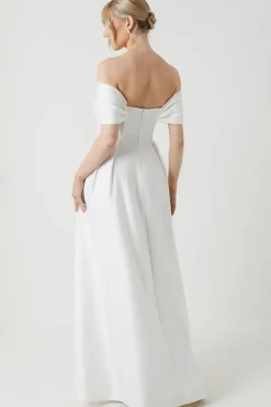 Bardot Structured Satin Full Skirted Wedding Dress