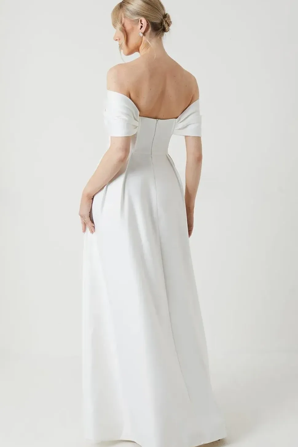 Bardot Structured Satin Full Skirted Wedding Dress