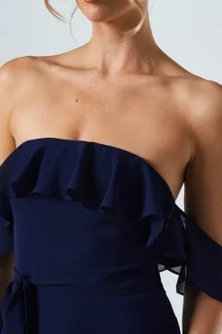 Bardot Tiered Georgette With Tie Detail Bridesmaids Dress