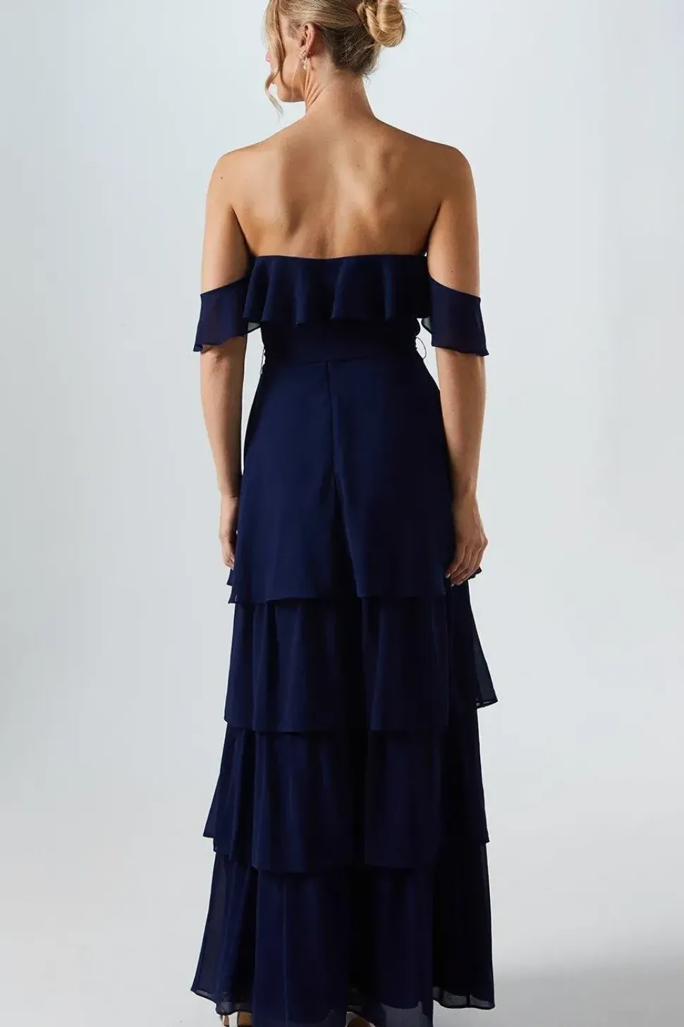 Bardot Tiered Georgette With Tie Detail Bridesmaids Dress