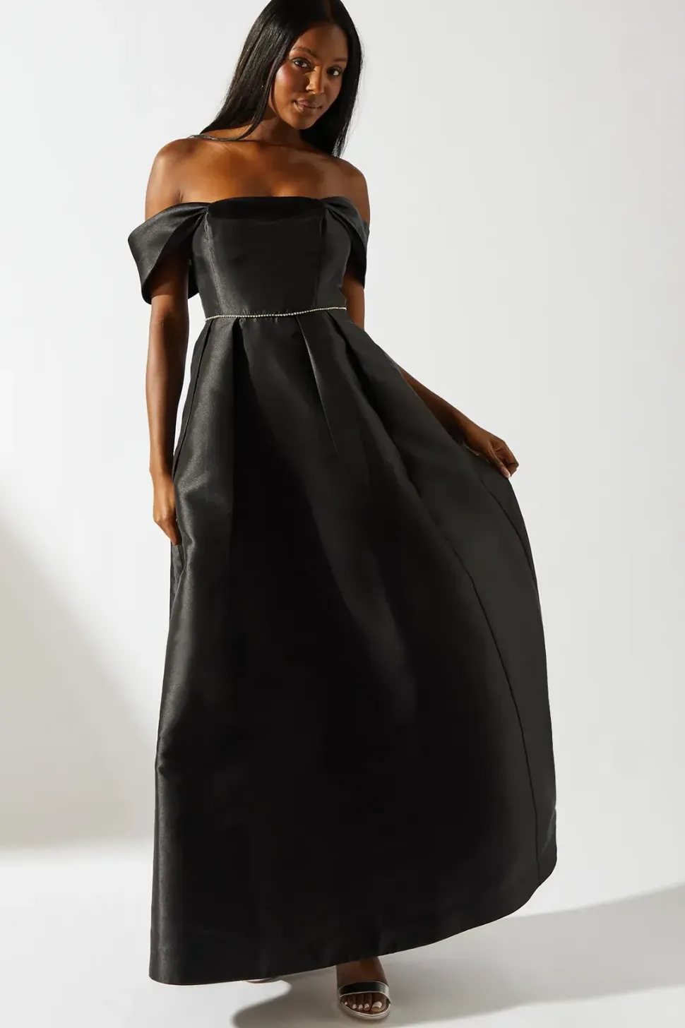 Bardot Twill Full Skirted With Diamante Trim Maxi Dress