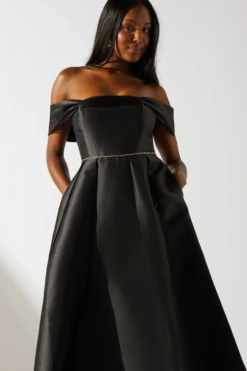 Bardot Twill Full Skirted With Diamante Trim Maxi Dress
