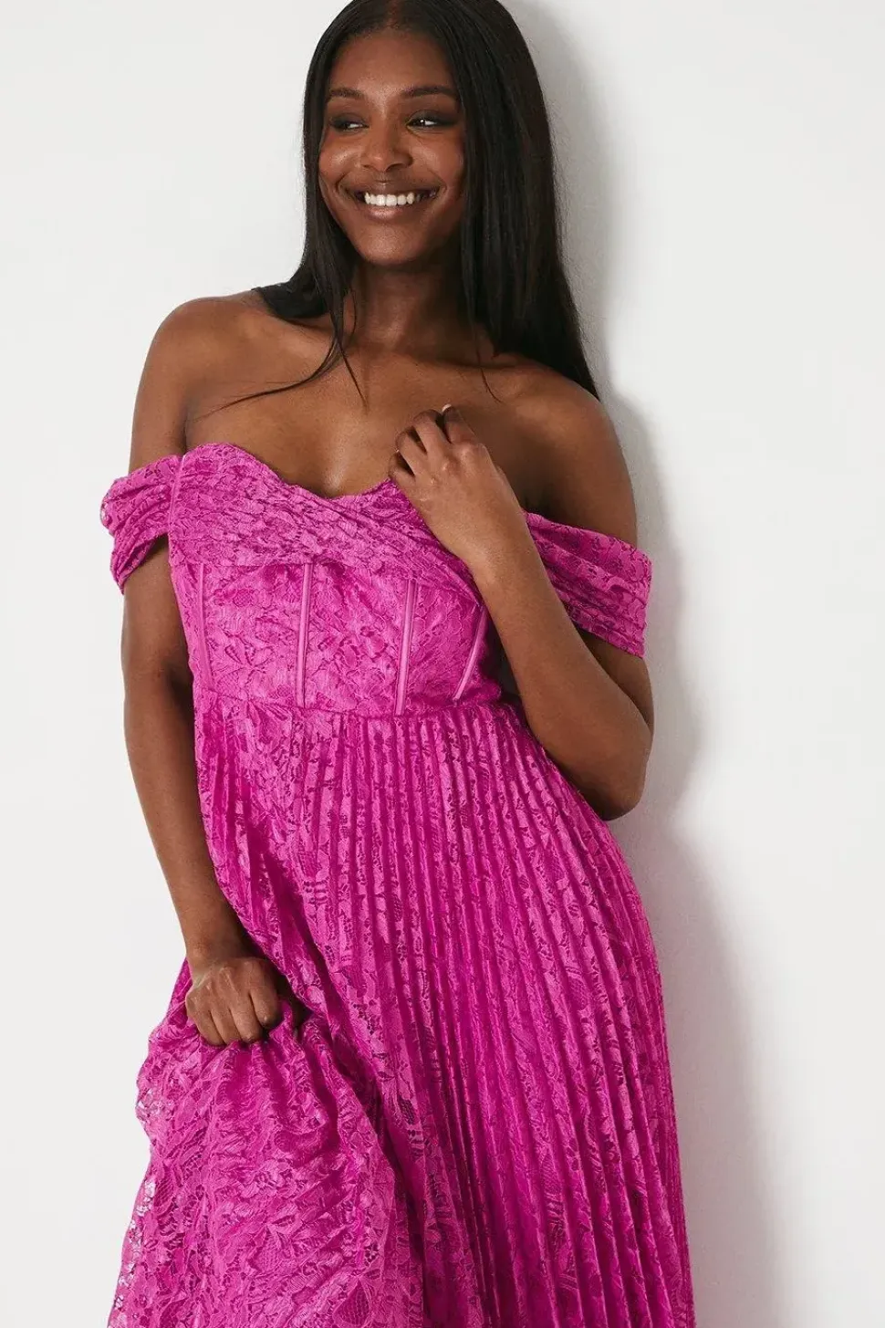 Bardot Twist Lace Midi Dress
