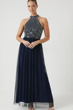 Baroque Embellished Halter Bridesmaid Dress