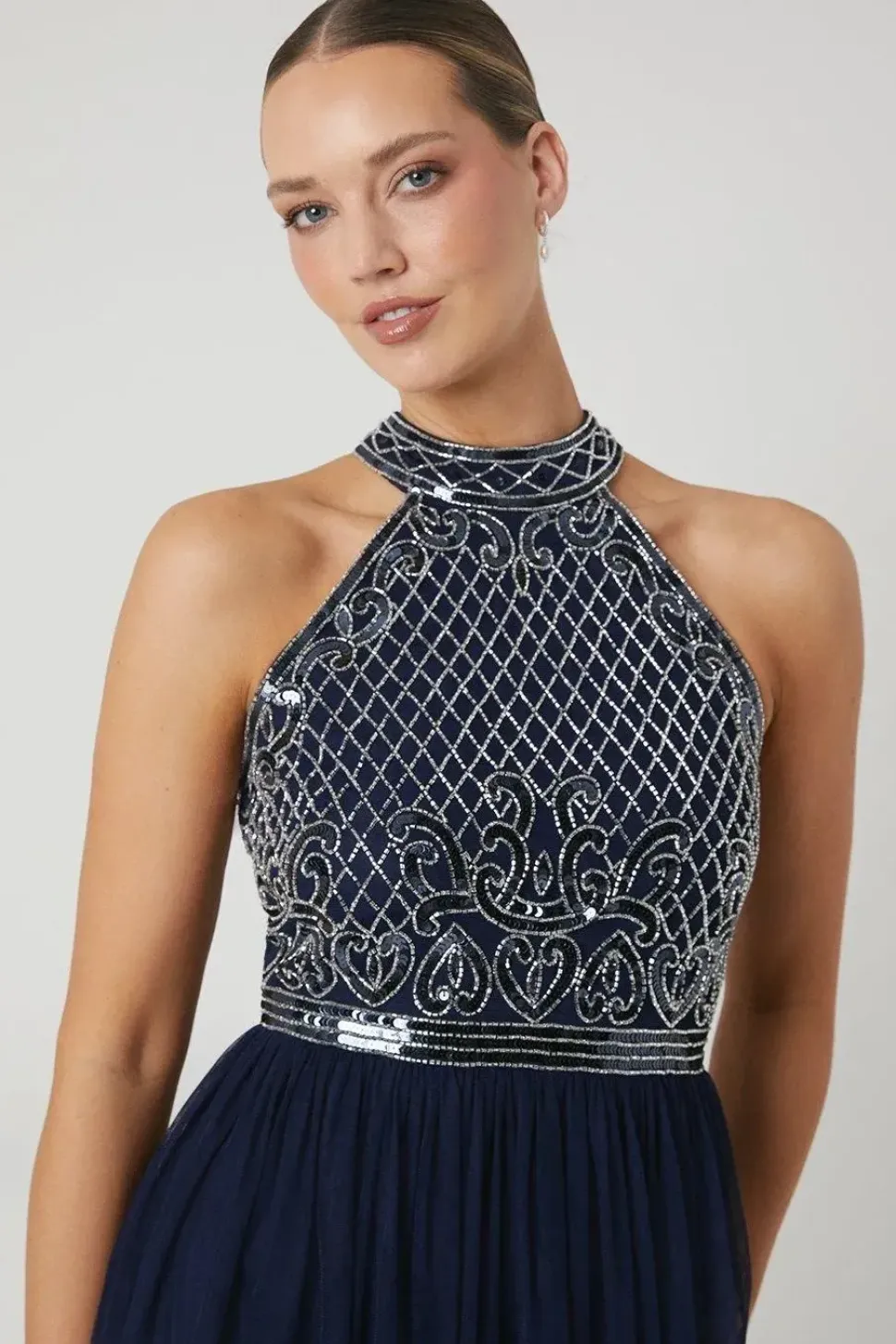 Baroque Embellished Halter Bridesmaid Dress