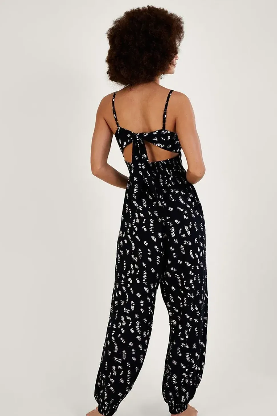 Batik Print Shirred Jumpsuit