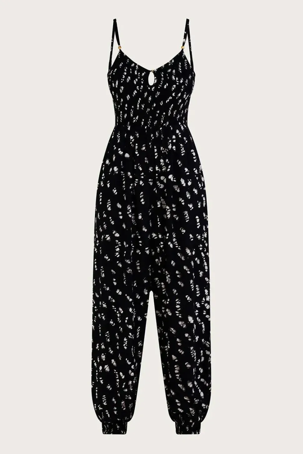 Batik Print Shirred Jumpsuit