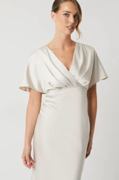 Batwing Sleeve Satin Fishtail Bridesmaid Dress