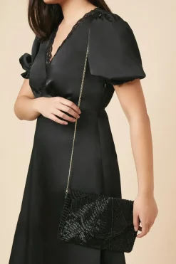 Beaded Scallop Clutch With Detachable Strap