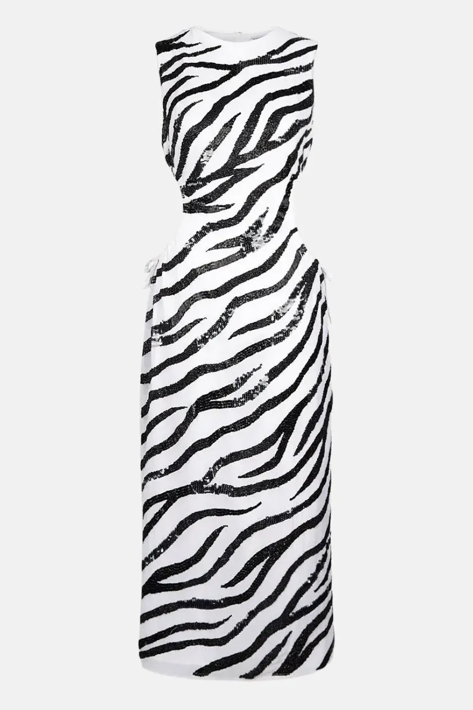Beaded Zebra Sleeveless Cutout Midi Dress