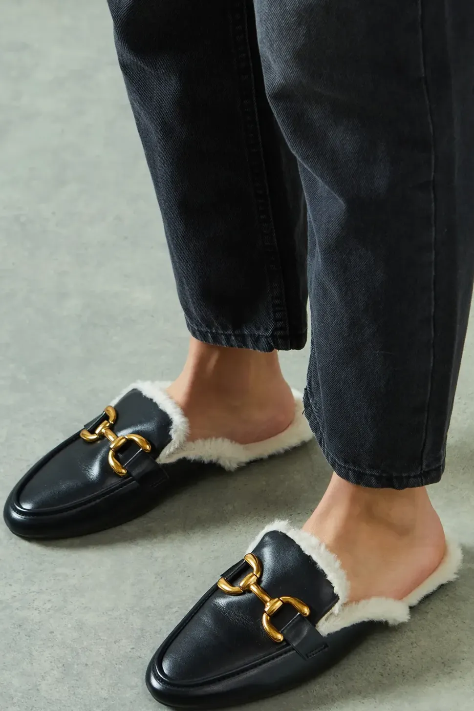 Beata Faux Fur Lined Snaffle Detail Backless Loafer