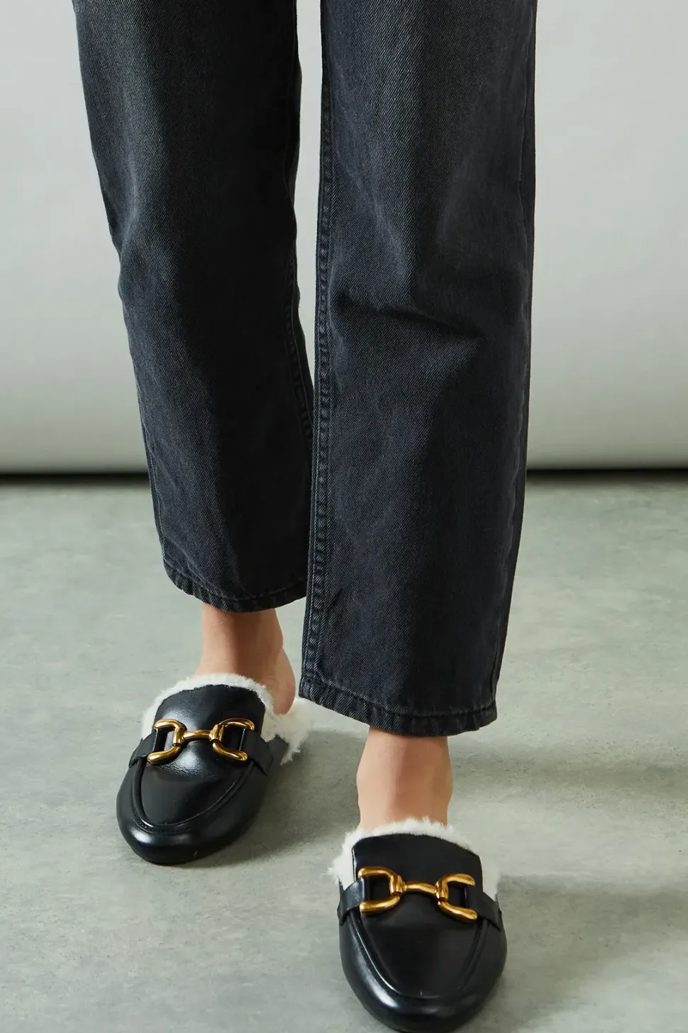 Beata Faux Fur Lined Snaffle Detail Backless Loafer