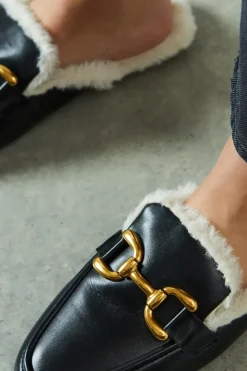 Beata Faux Fur Lined Snaffle Detail Backless Loafer