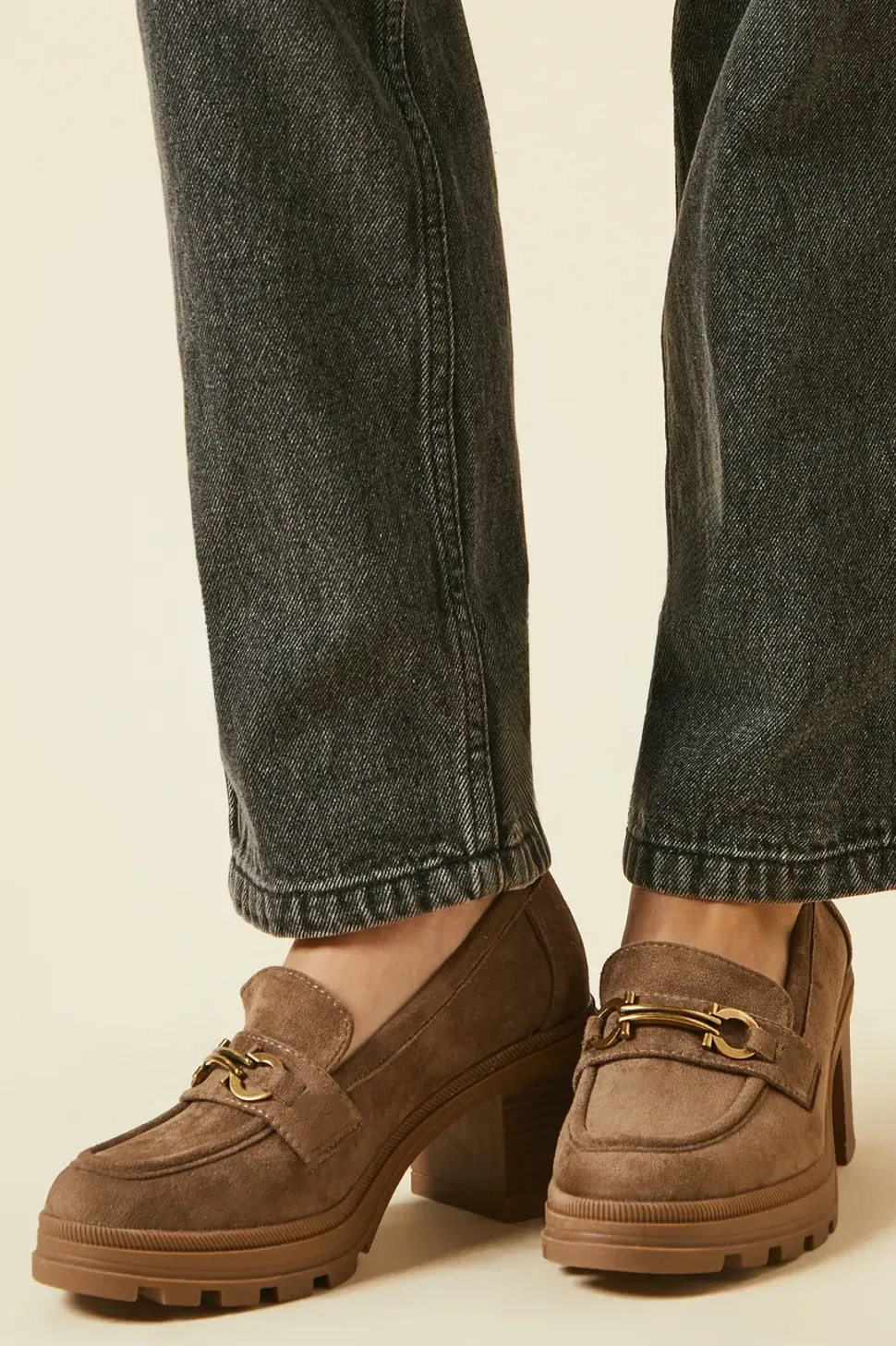 Becky Faux Suede Snaffle Detail Heeled Chunky Loafer
