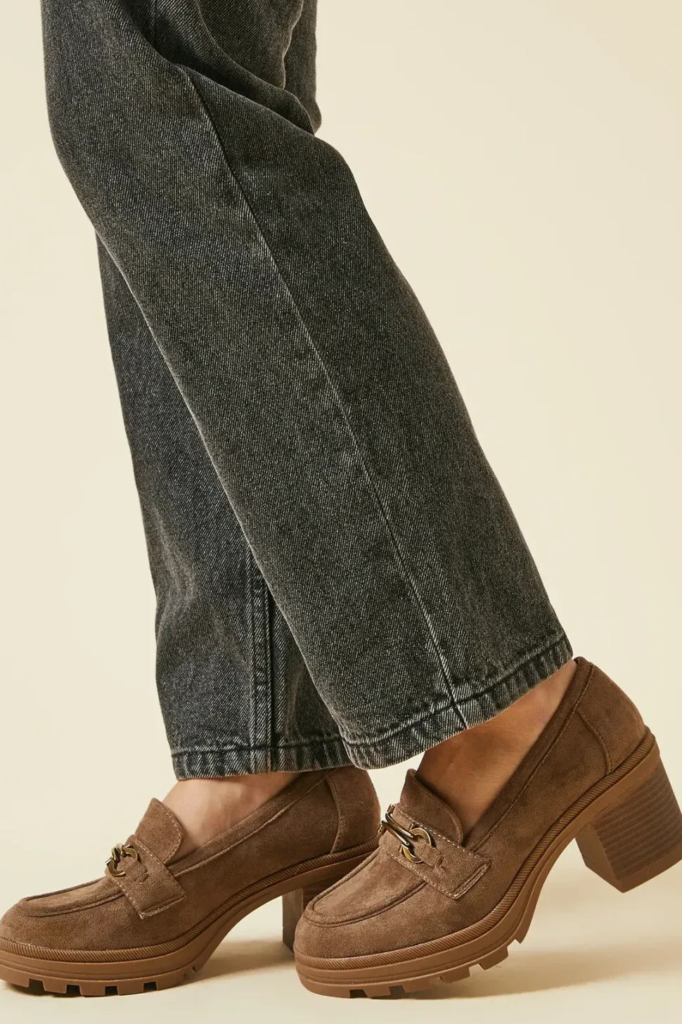 Becky Faux Suede Snaffle Detail Heeled Chunky Loafer