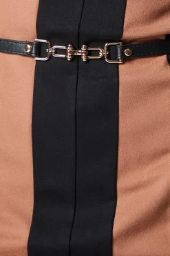 Beige Contrast Detail Ponte Shift Dress