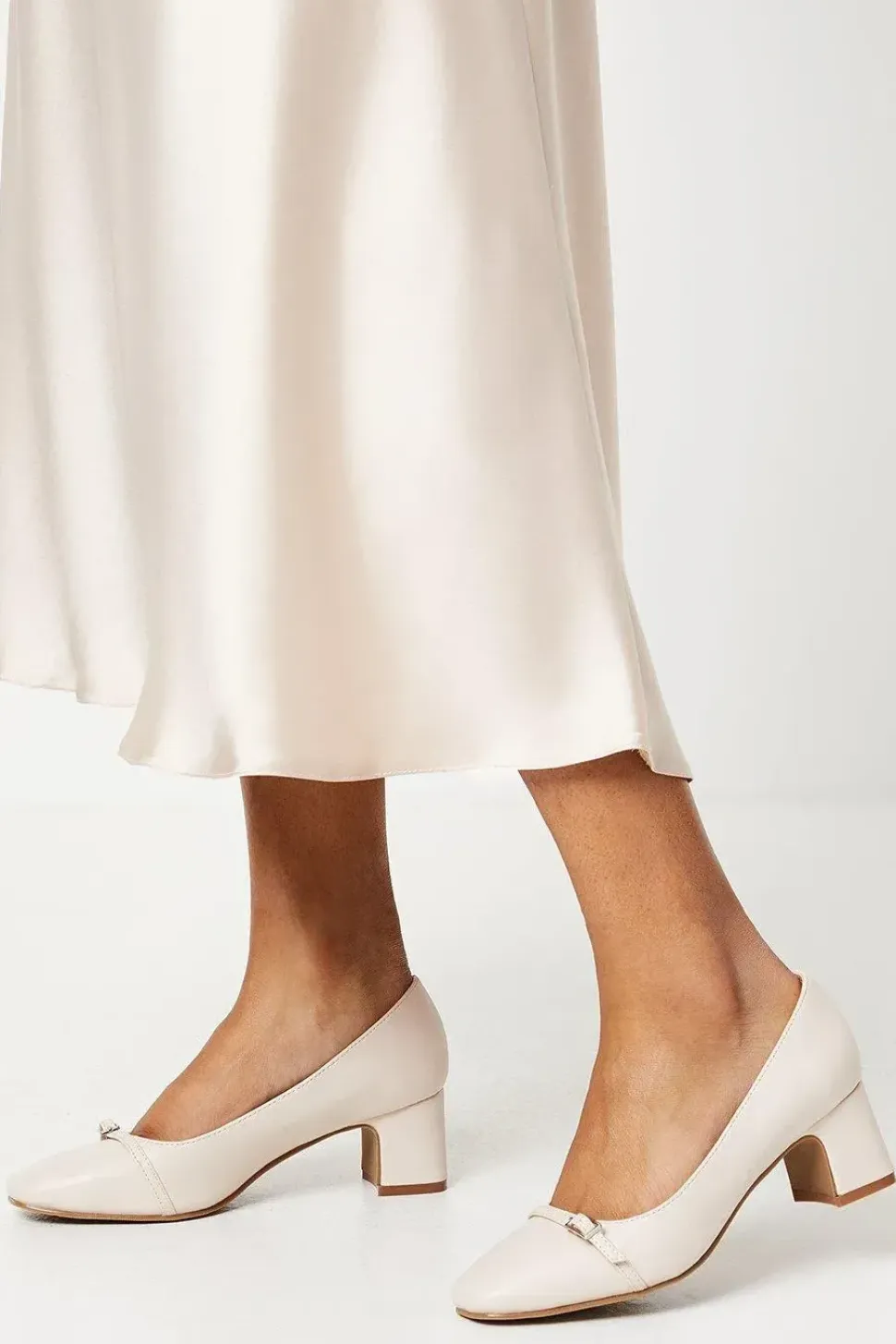 Bella Square Toe Low Block Heel Court Shoes