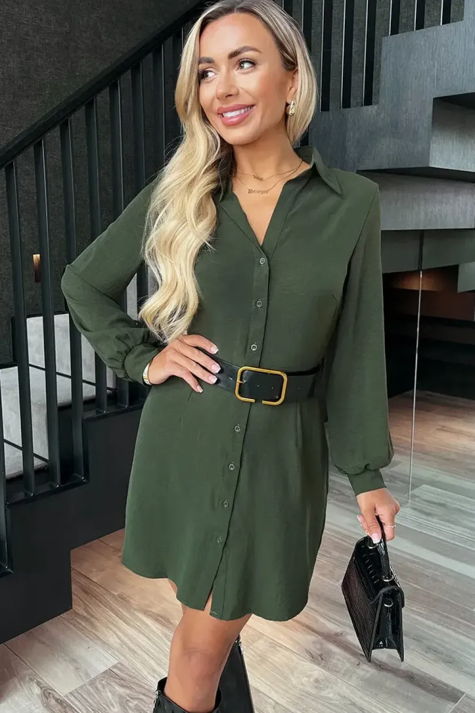 Belted Button-Up Mini Shirt Dress