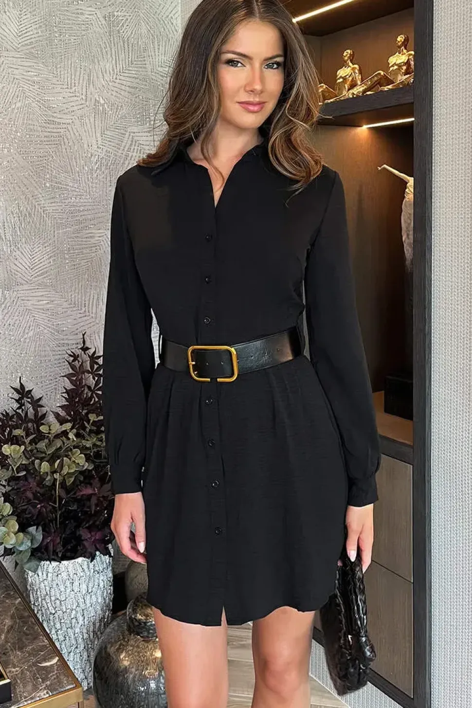 Belted Button-Up Mini Shirt Dress