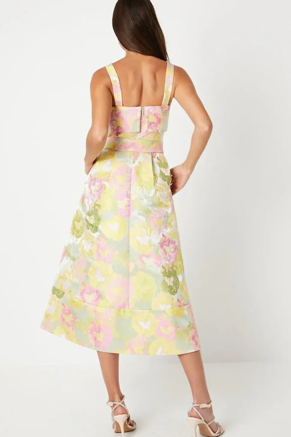 Belted Cami Top Jacquard Midi Dress