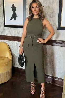 Belted Cargo Midi Dress