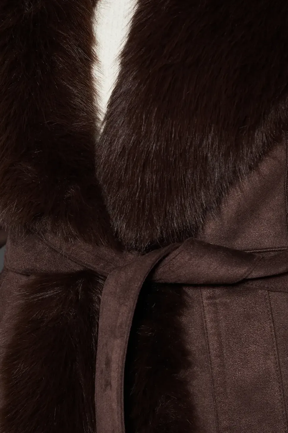 Belted Faux Fur Suedette Coat