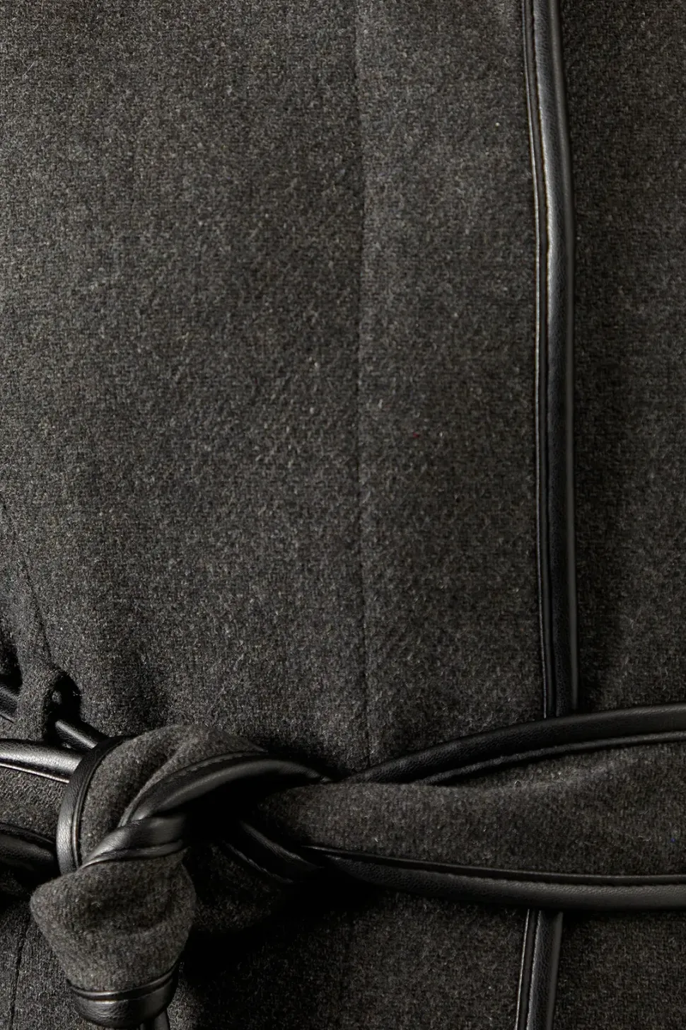 Belted Faux Leather Piped Coat