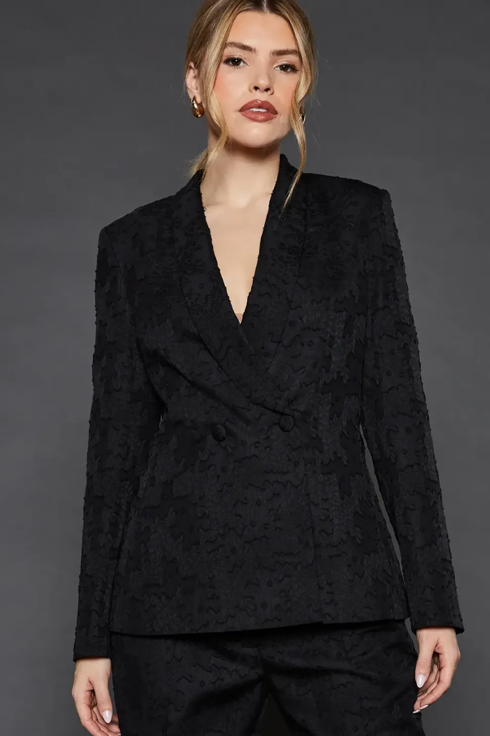 Belted Jacquard Blazer