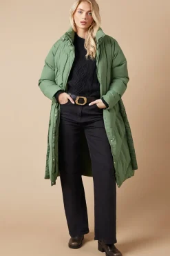 Belted Midi Padded Funnel Neck Coat