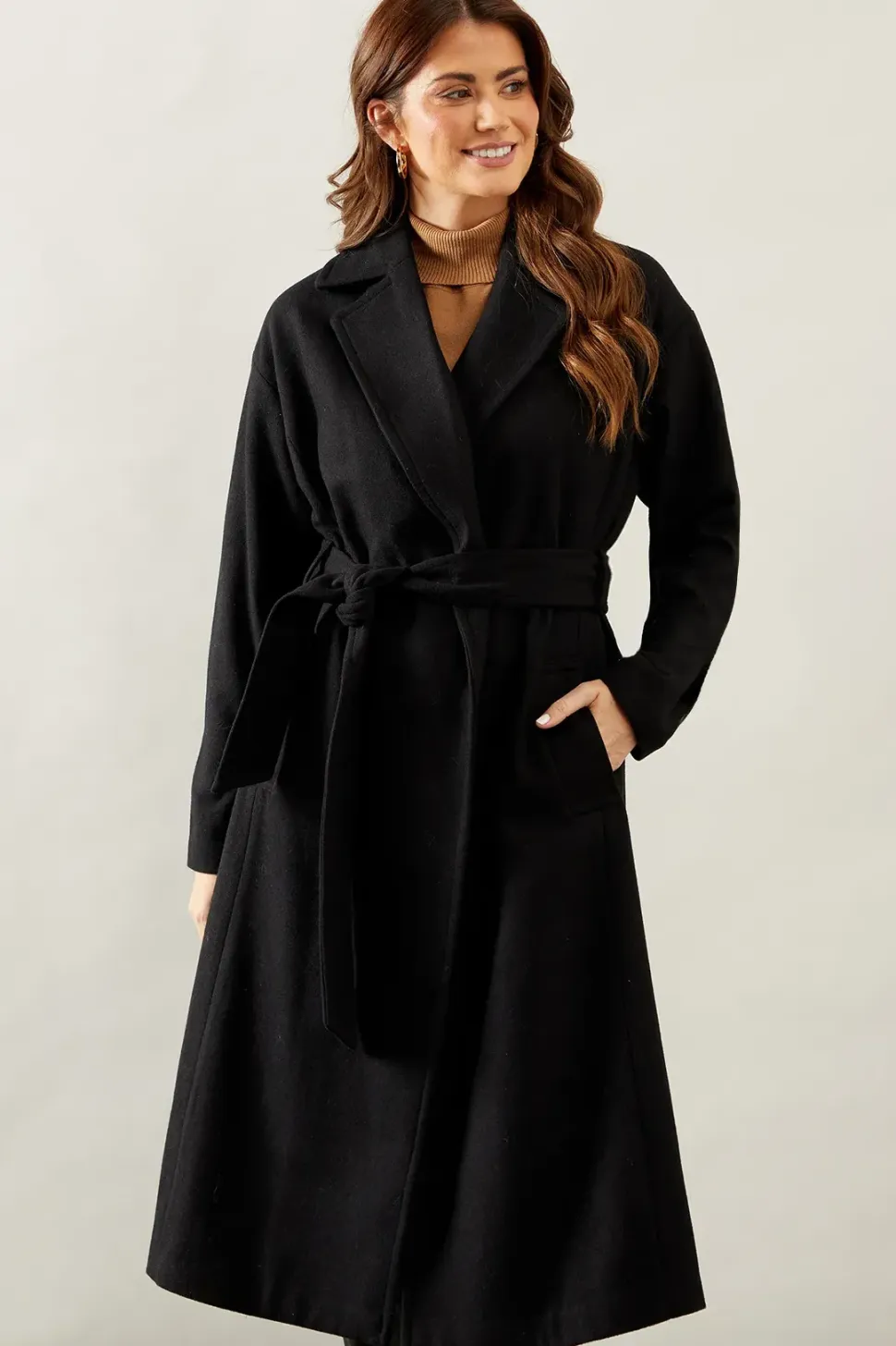 Belted Midi Wool Mix Midi Coat