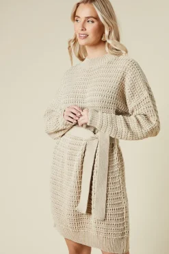 Belted Pointelle Jumper Dress