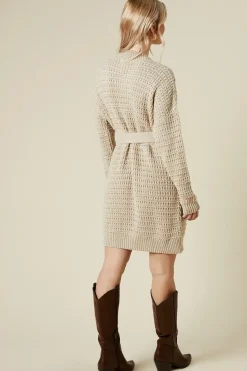 Belted Pointelle Jumper Dress