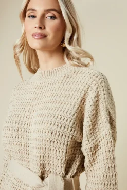 Belted Pointelle Jumper Dress