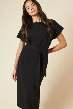Belted Scuba Midi Dress