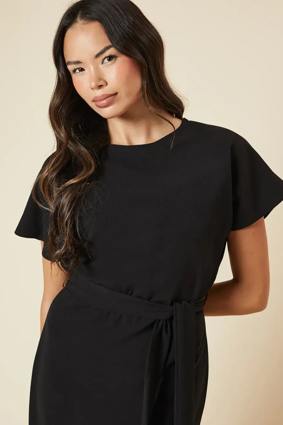 Belted Scuba Midi Dress