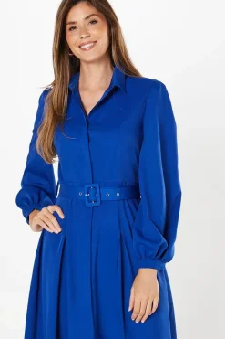 Belted Structured Crepe Shirt Dress