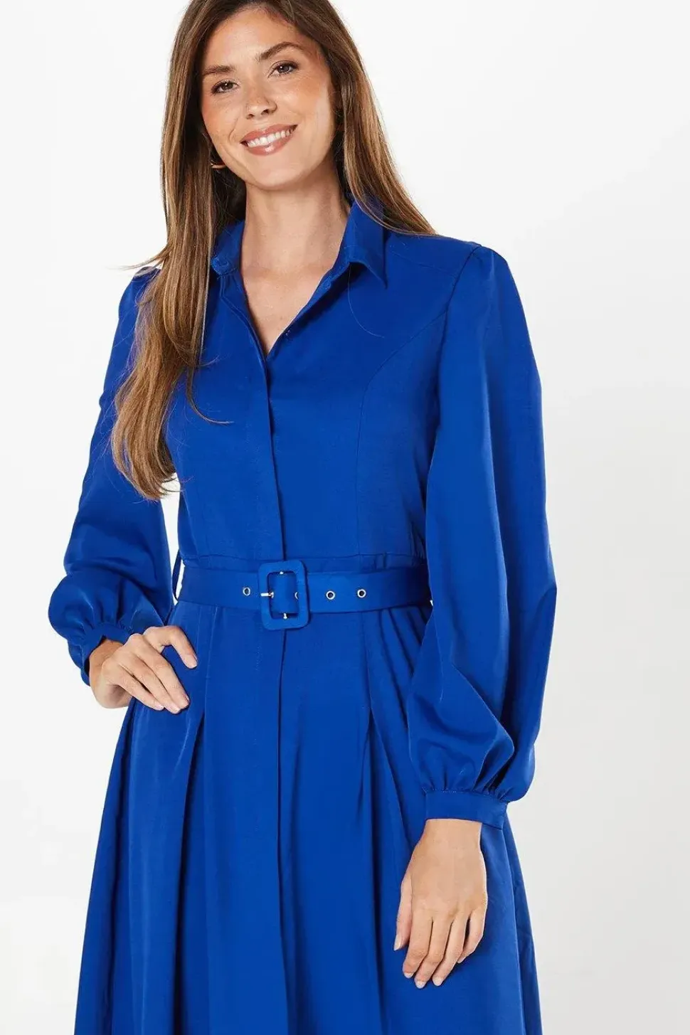 Belted Structured Crepe Shirt Dress